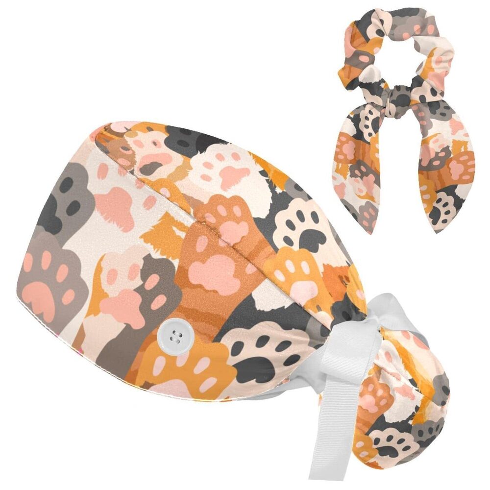 6237 Working Cap with Button Cute Animal Cats Paw Pattern Cotton Working